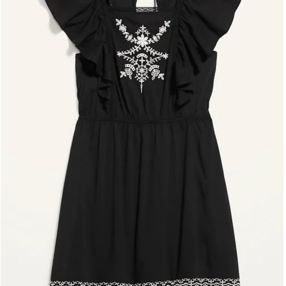 Flutter-Sleeve Embroidered Tie-Back Mini Dress - NWT - Picture 5 of 5